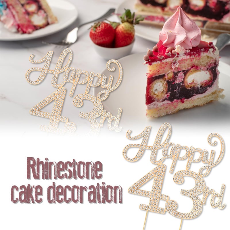 LASKYER Happy 43rd Birthday Decorations,43rd Birthday Gold Rhinestone Cake Topper - Cheers to 43 Years Old Bday Party Metal Sparkly Cake Centerpieces Sign. - Image 3